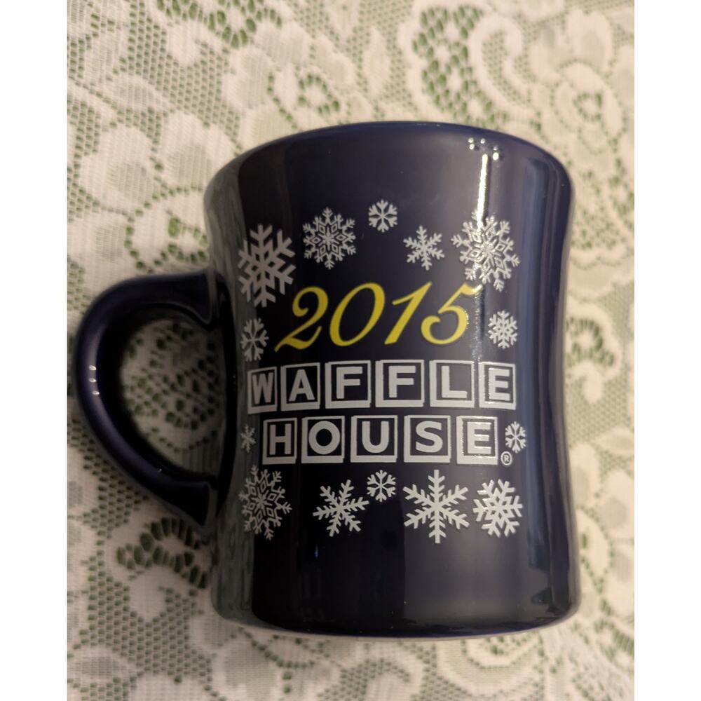 Waffle House 2015 Winter Waffleland Blue Heavy Coffee Mug, Snowflakes, Classic